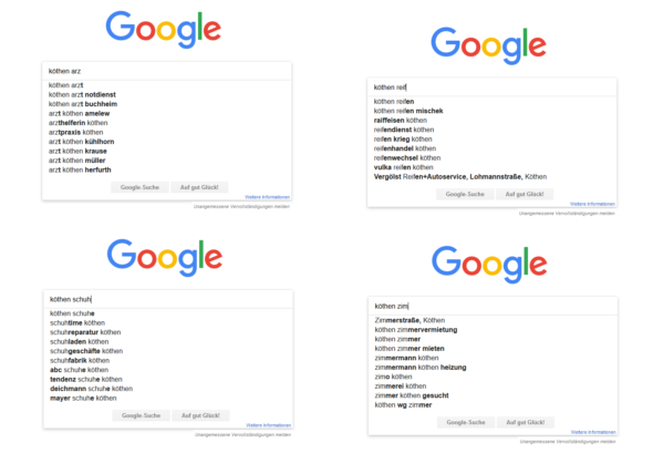 Google: Suchvorschläge für Branchen und Angebote in Köthen