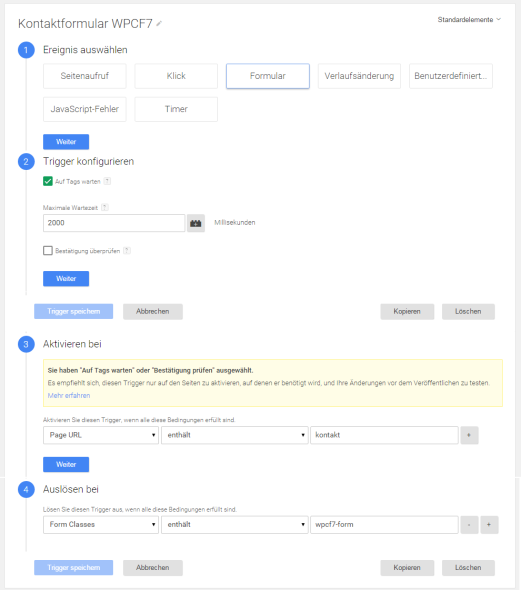 Trigger einrichten - Google Tag Manager WPCF7
