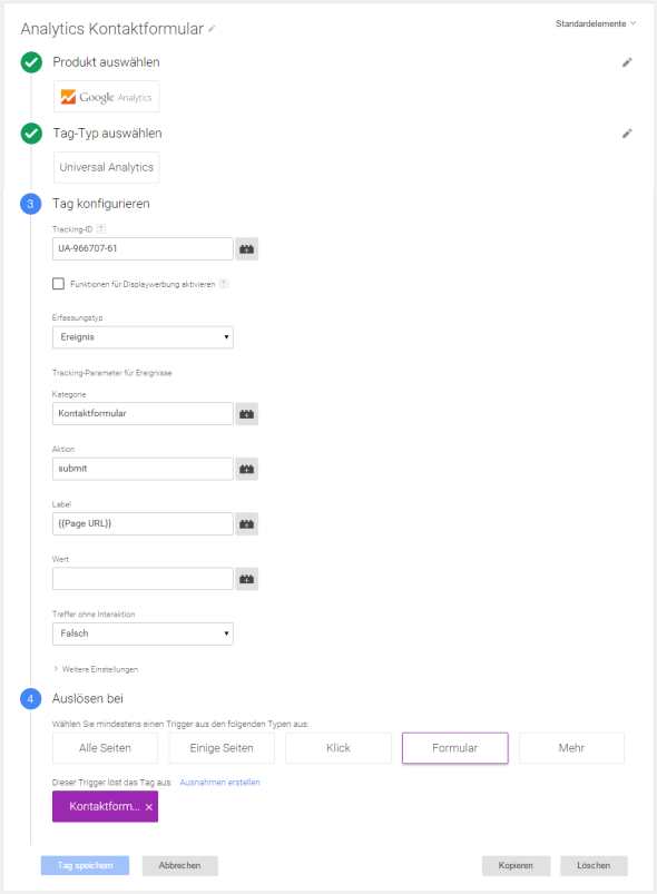 Tag einrichten - Google Tag Manager WPCF7 Tracking