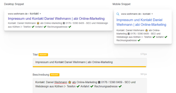 Meta Description für Impressum