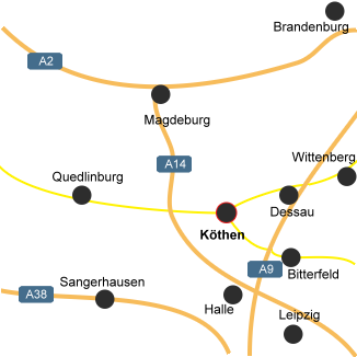 Lage und Anfahrt nach Köthen (Anhalt)