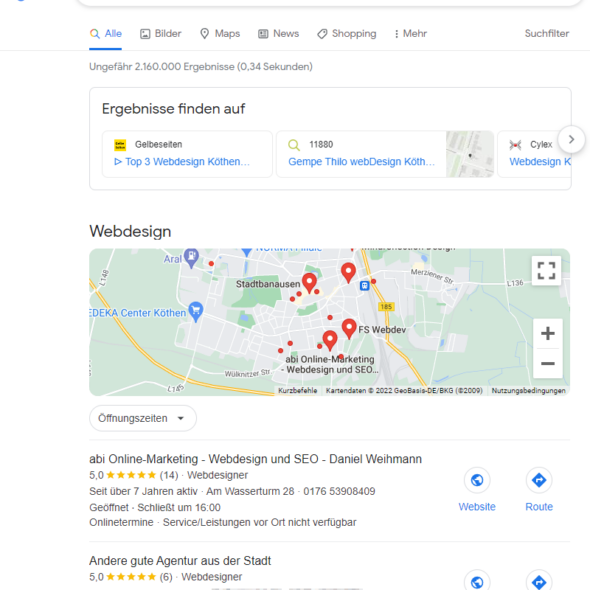 Regionale Suchanfrage bei Google