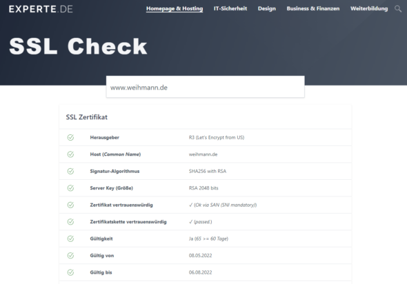 SSL-Check auf experte.de