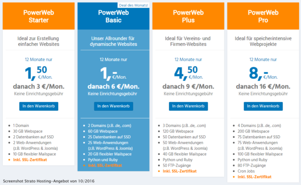 Übersicht Strato Hosting-Angebote 10/2016