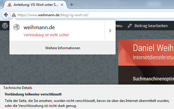 Warnung bzw. Fehlermeldung im Browser