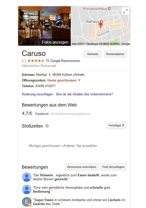 Google Local Eintrag: Caruso Köthen