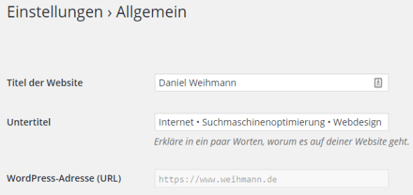 Wordpress: Allgemeine Einstellungen