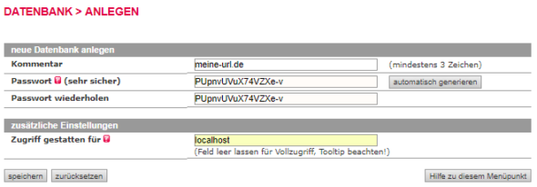 Anlegen der Datenbank beim Hoster (hier All-Inkl)