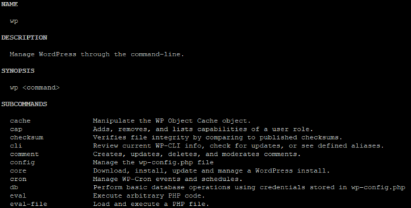 WP-CLI-Befehl: wp help