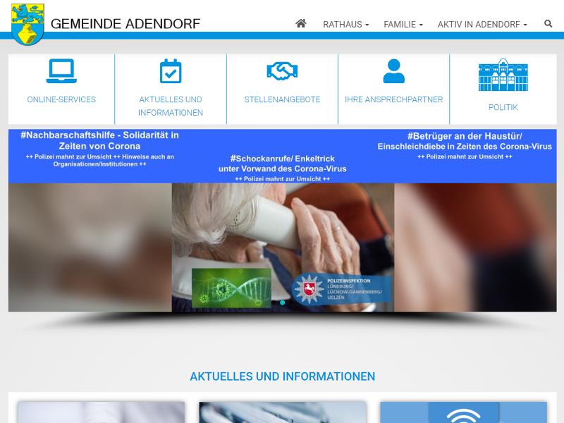 Screenshot: Homepage Gemeinde Adendorf 