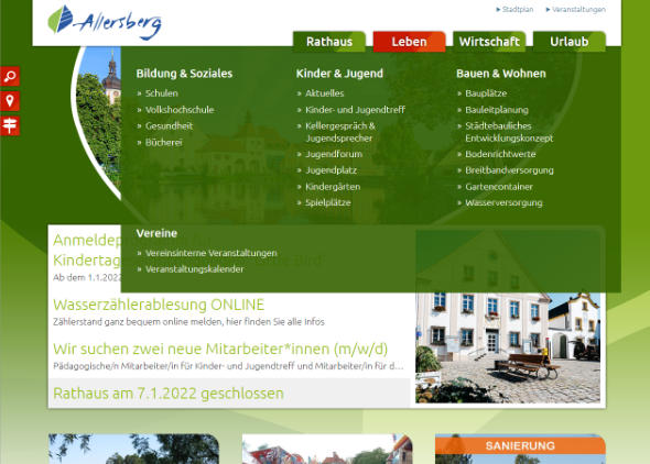 Screenshot: Homepage Markt Allersberg 