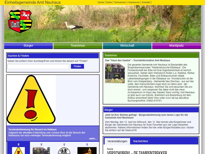 Screenshot: Homepage Gemeinde Amt Neuhaus 