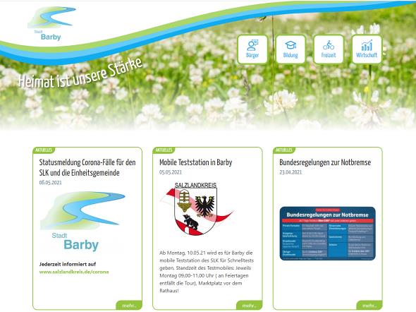 Screenshot: Homepage Stadt Barby 