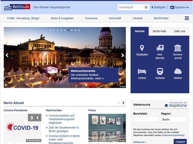 Screenshot: Homepage Stadt