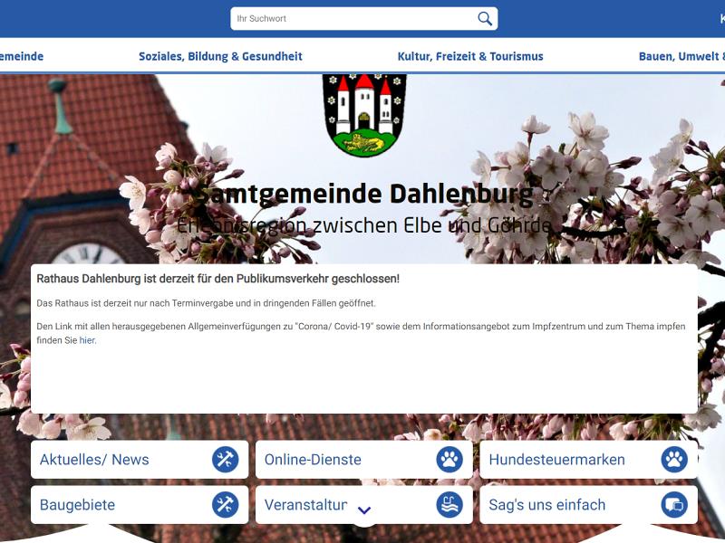 Screenshot: Homepage Samtgemeinde Dahlenburg 