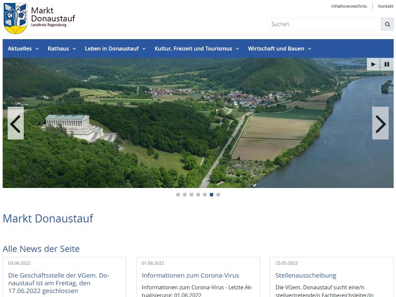 Screenshot: Homepage Markt Donaustauf 