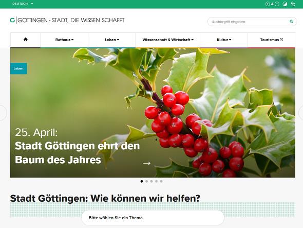 Screenshot: Homepage Stadt Göttingen 