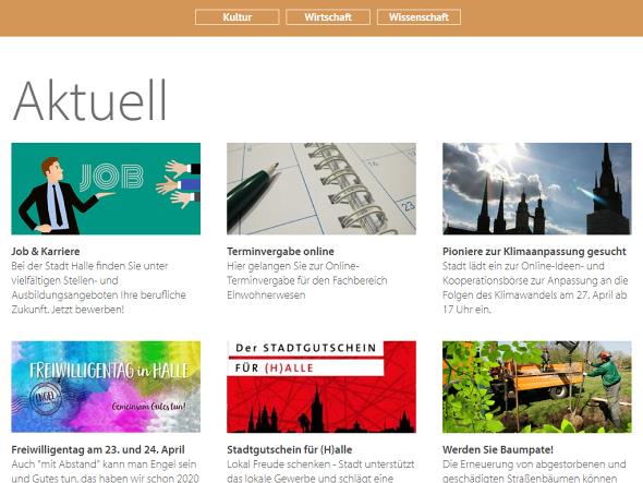 Screenshot: Homepage Stadt Halle 