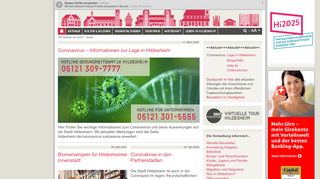 Screenshot: Homepage Stadt Hildesheim 