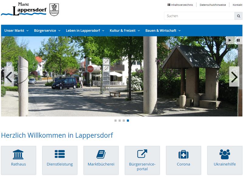 Screenshot: Homepage Markt Lappersdorf 
