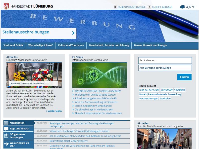 Screenshot: Homepage Hansestadt Lüneburg 