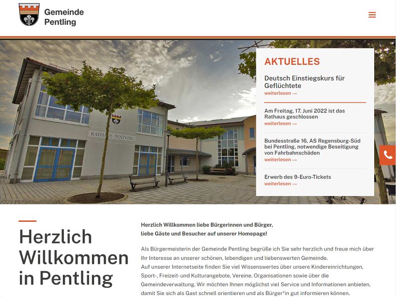 Screenshot: Homepage Gemeinde Pentling 