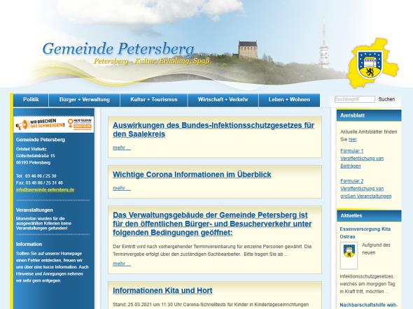 Screenshot: Homepage Gemeinde Petersberg 