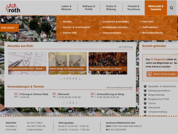 Screenshot: Homepage Stadt Roth 