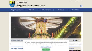 Screenshot: Homepage Gemeinde Seegebiet Mansfelder Land 