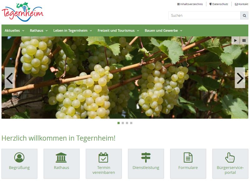 Screenshot: Homepage Gemeinde Tegernheim 