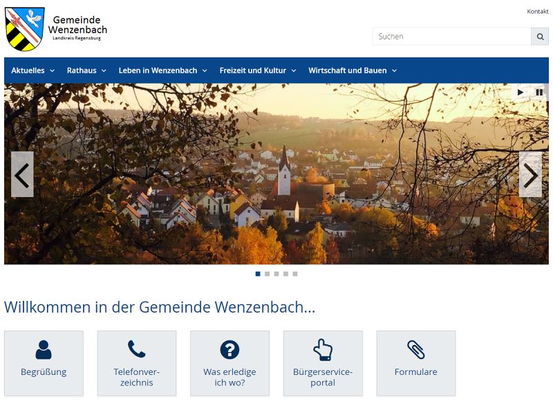 Screenshot: Homepage Gemeinde Wenzenbach 